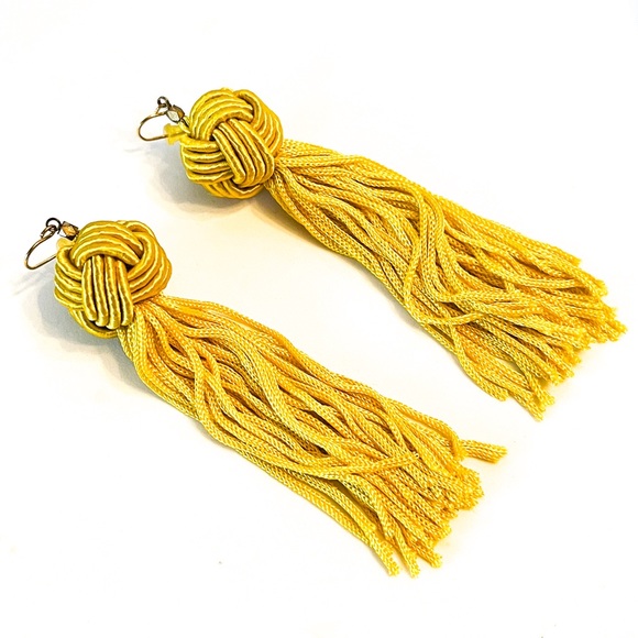 Tassel drop earrings in mustard yello. - Picture 1 of 2
